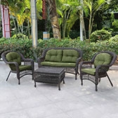 Комплект плетеной мебели для дачи Афина-Мебель LV520BG Brown/Green стол диван и два кресла с подушками