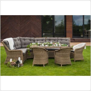 Обеденная группа 4 SIS Базелла дачная плетеная мебель стол угловой дивани и 3 кресла с подушками