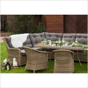 Обеденная группа 4 SIS Базелла дачная плетеная мебель стол угловой дивани и 3 кресла с подушками